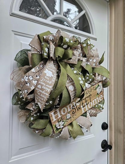 Home Sweet Home, Farmhouse Wreath, Cotton Wreath, Country Wreath, Southern Wreath