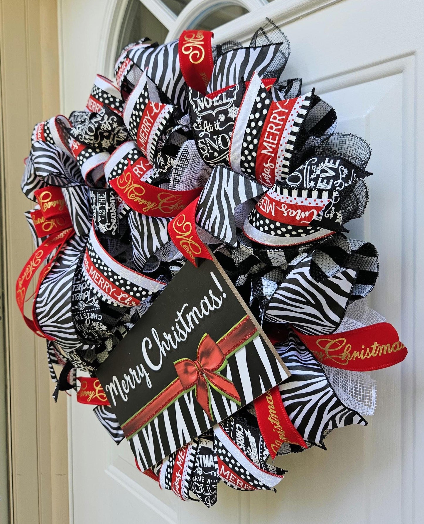 Merry Christmas Zebra Print Wreath