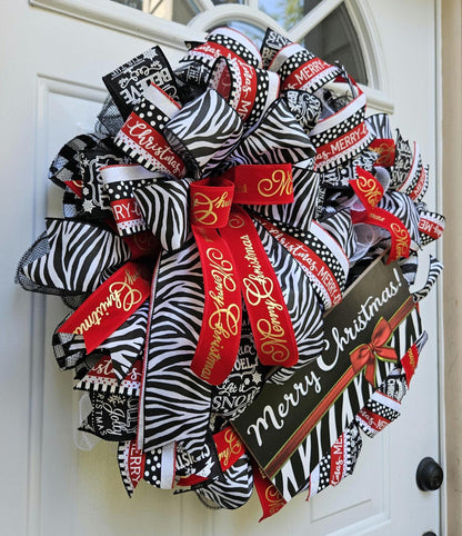 Merry Christmas Zebra Print Wreath