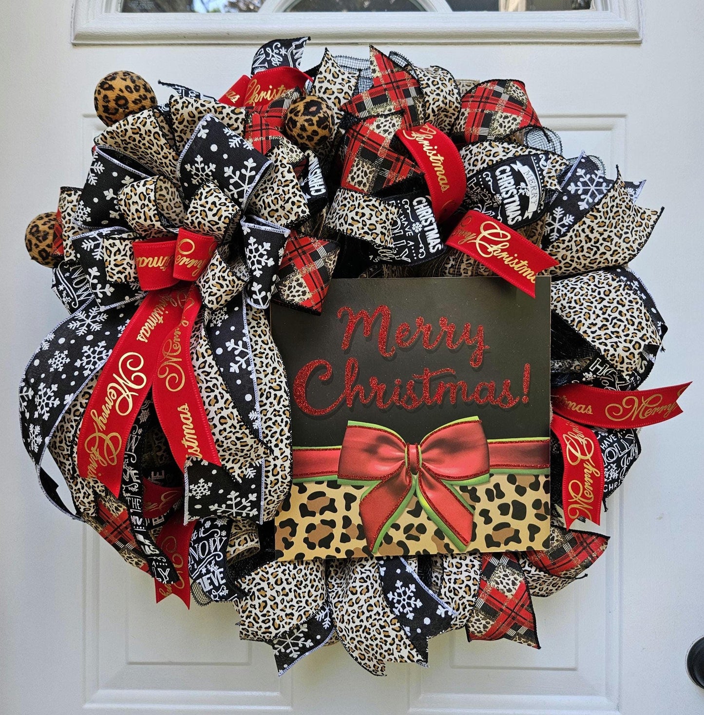 Merry Christmas Cheetah Print Wreath