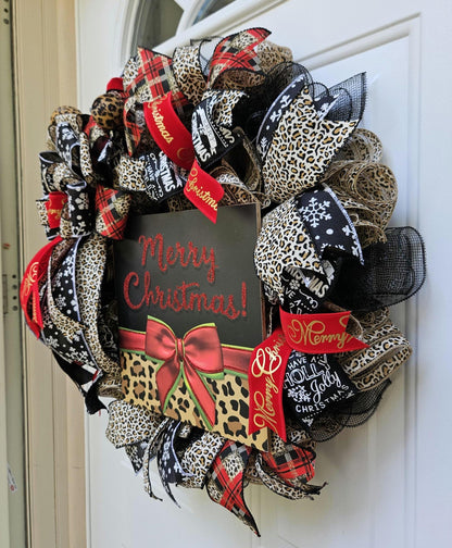 Merry Christmas Cheetah Print Wreath