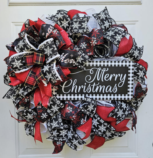 Merry Christmas Buffalo Check Wreath