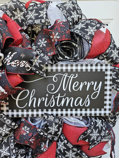 Merry Christmas Buffalo Check Wreath