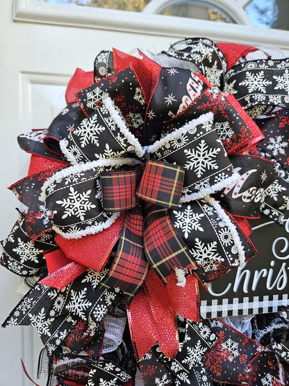Merry Christmas Buffalo Check Wreath