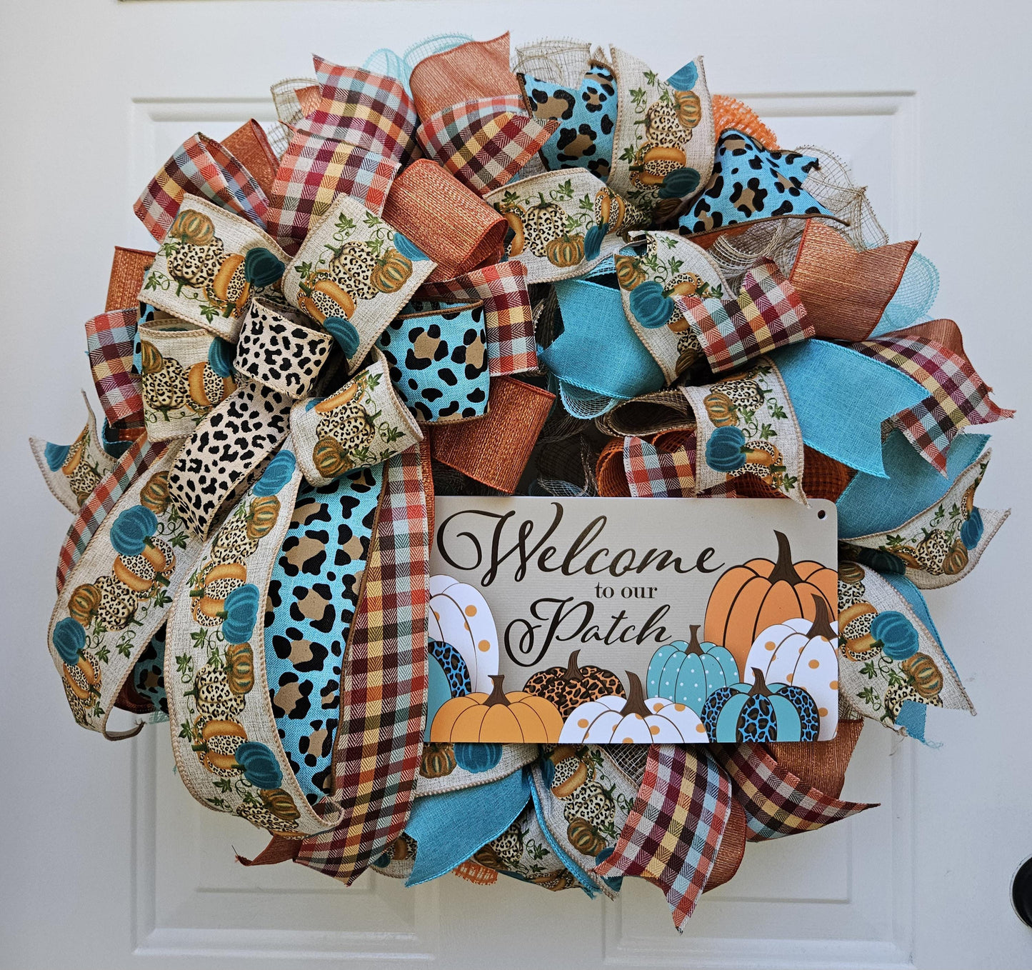 Welcome To Our Patch, Fall Wreath, Autumn Wreath, Cheetah Print