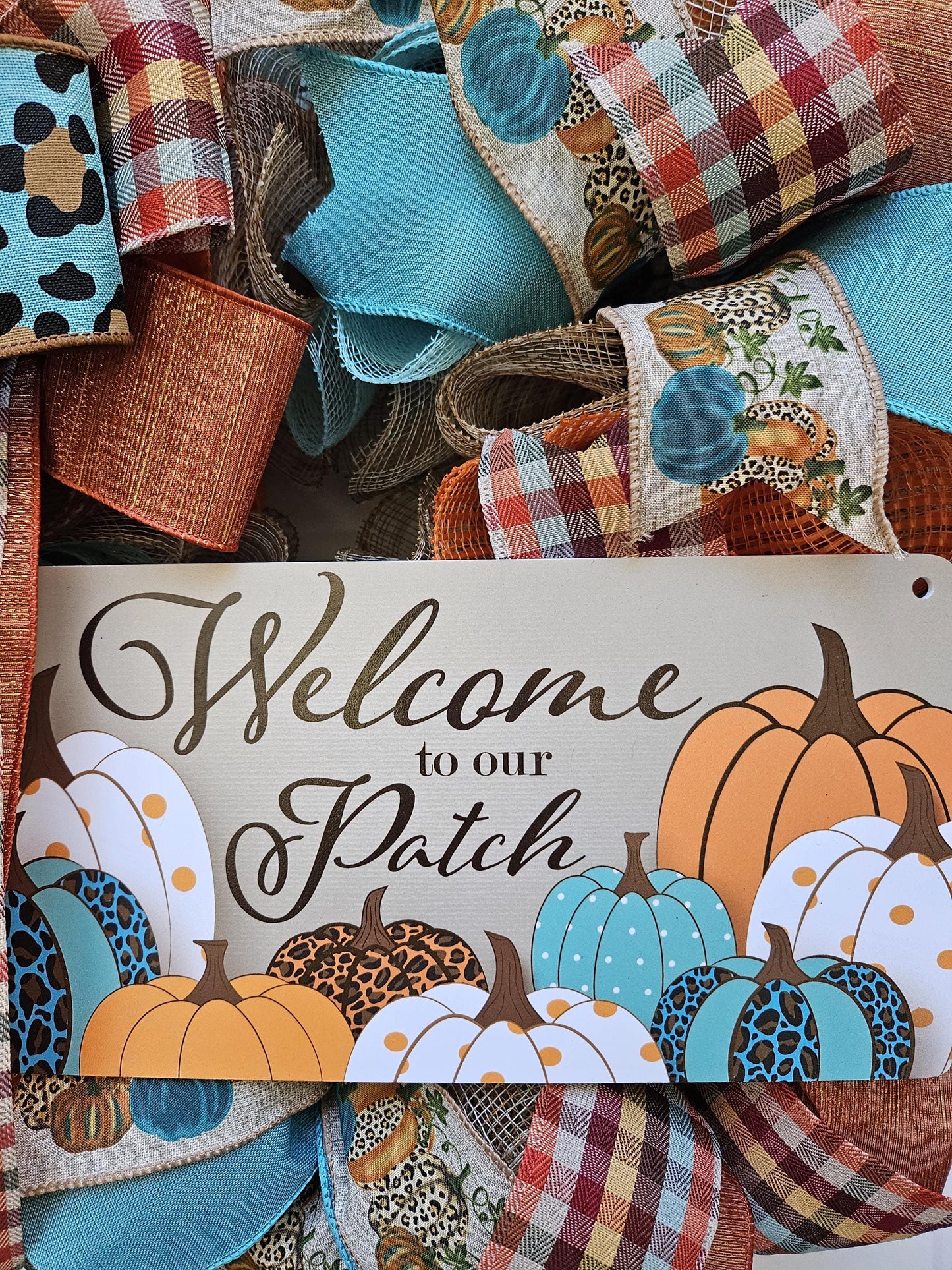 Welcome To Our Patch, Fall Wreath, Autumn Wreath, Cheetah Print