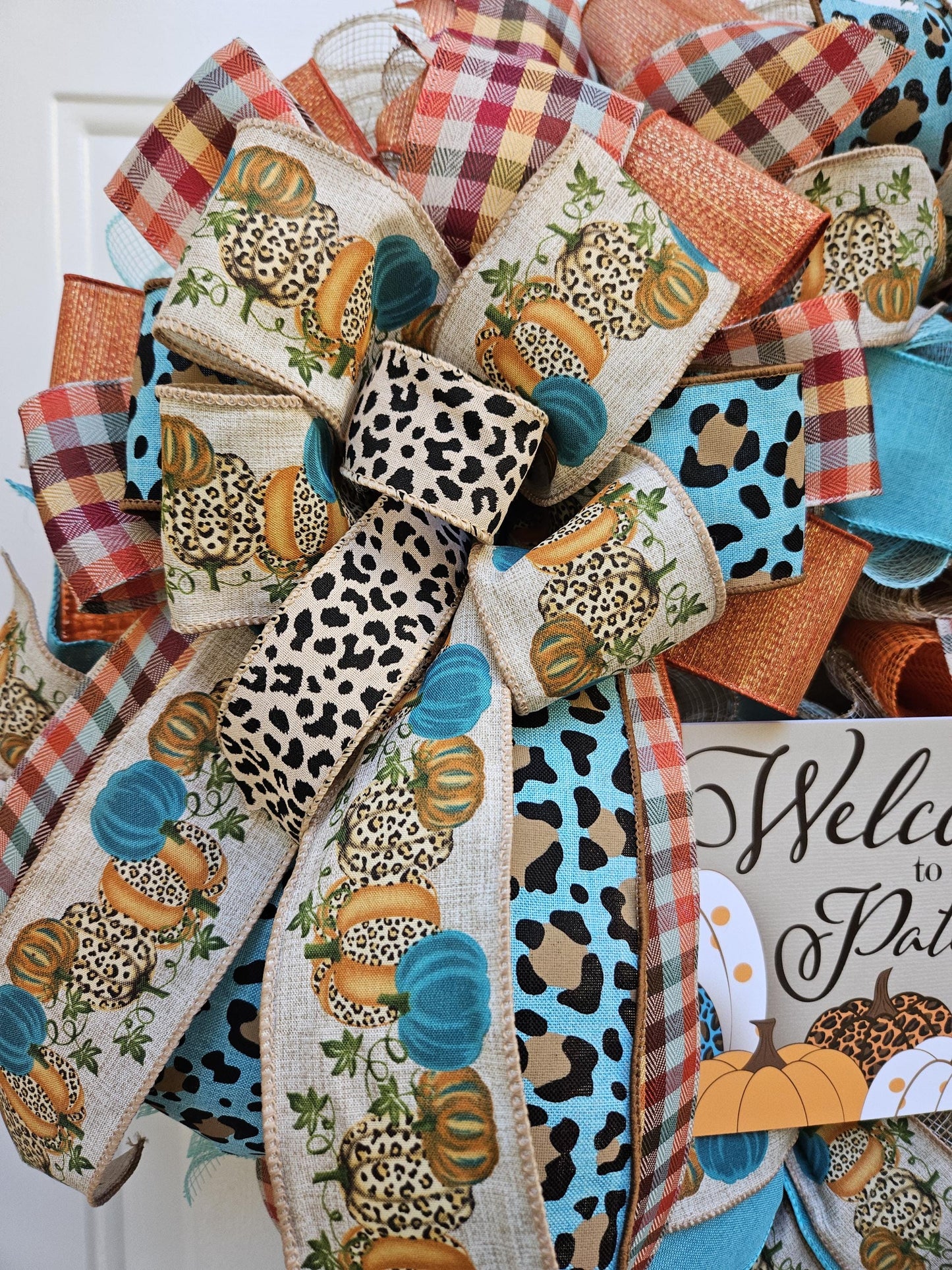 Welcome To Our Patch, Fall Wreath, Autumn Wreath, Cheetah Print