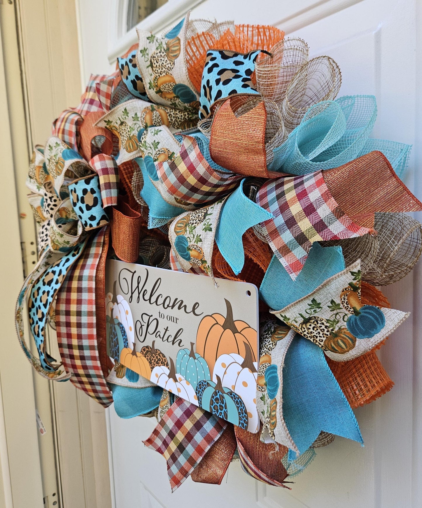 Welcome To Our Patch, Fall Wreath, Autumn Wreath, Cheetah Print
