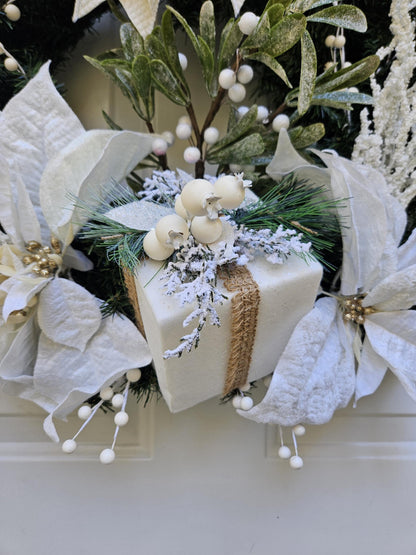 Cream Christmas Present Evergreen Wreath