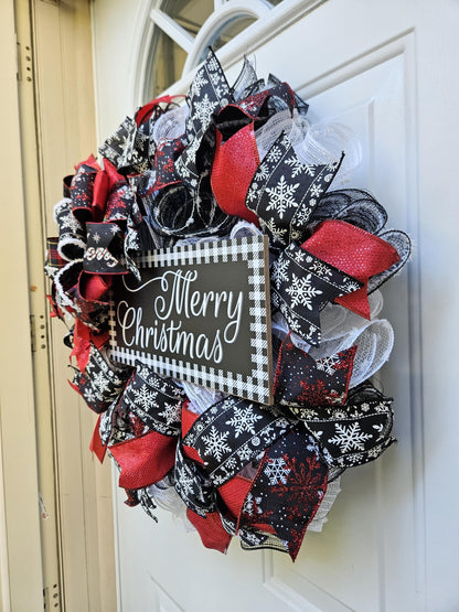 Merry Christmas Buffalo Check Wreath