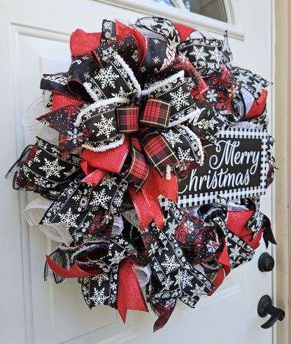 Merry Christmas Buffalo Check Wreath