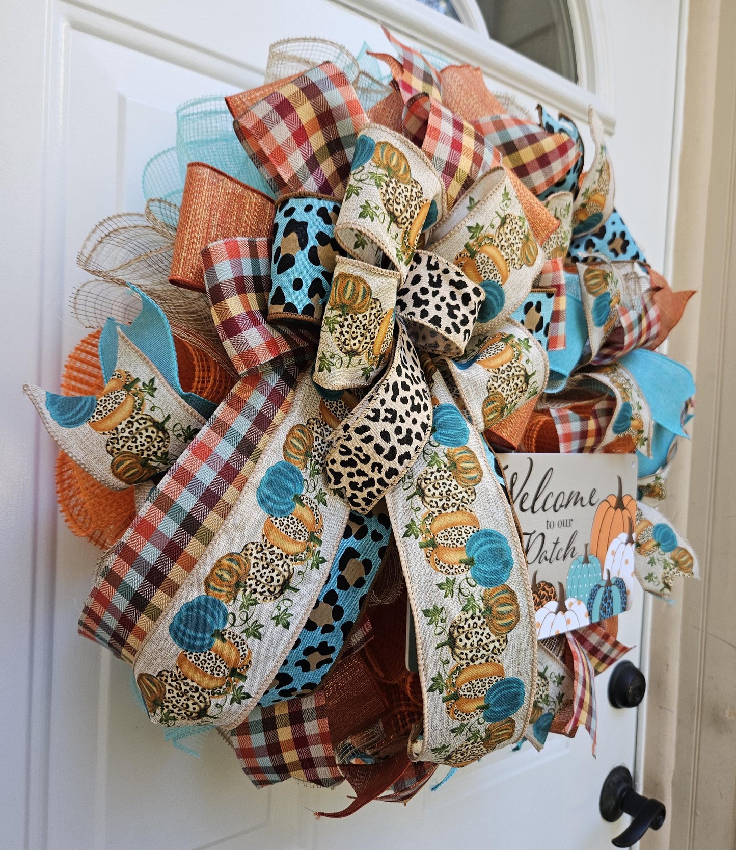 Welcome To Our Patch, Fall Wreath, Autumn Wreath, Cheetah Print