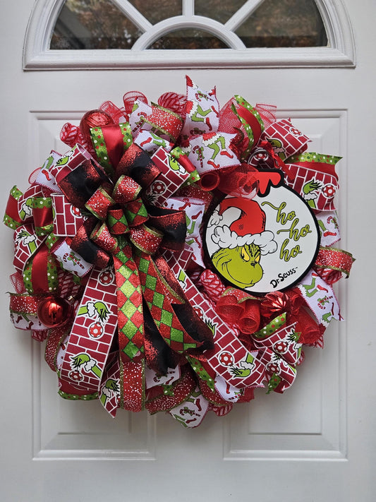 Merry Christmas Grinch Wreath, Green Monster Wreath, Christmas Wreath