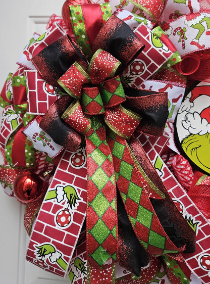 Merry Christmas Grinch Wreath, Green Monster Wreath, Christmas Wreath