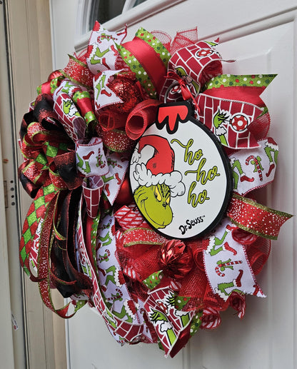Merry Christmas Grinch Wreath, Green Monster Wreath, Christmas Wreath