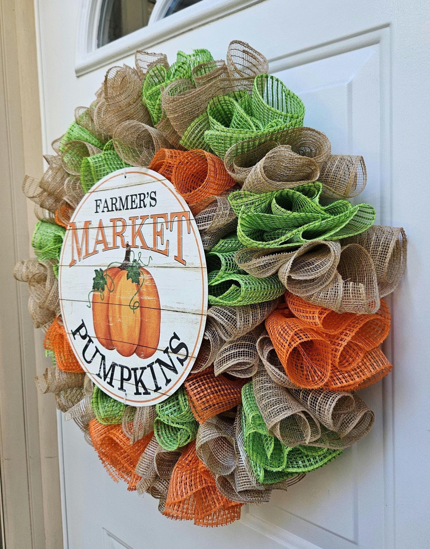 XL Farmers Market Pumpkins Wreath, Farmhouse Wreath, Pumpkin Wreath