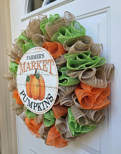 XL Farmers Market Pumpkins Wreath, Farmhouse Wreath, Pumpkin Wreath