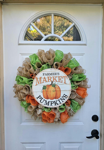 XL Farmers Market Pumpkins Wreath, Farmhouse Wreath, Pumpkin Wreath