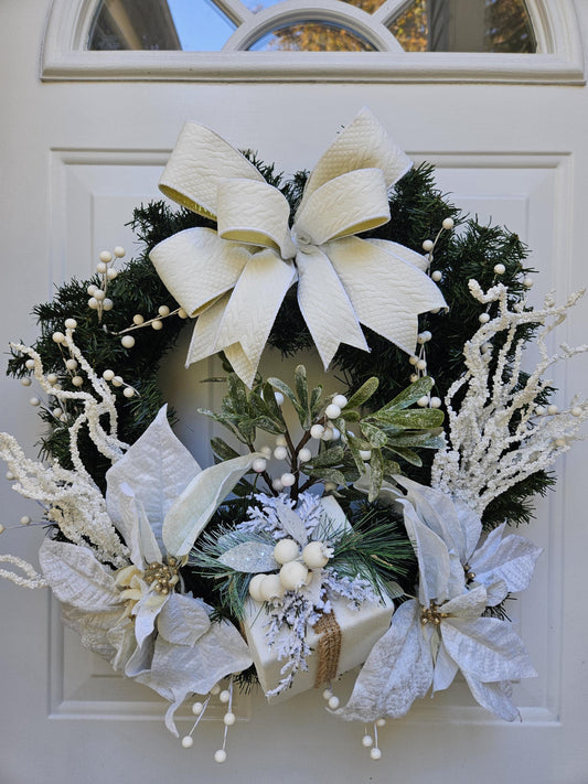 Cream Christmas Present Evergreen Wreath
