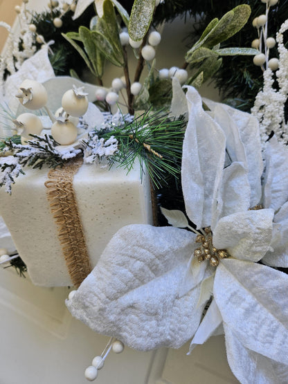 Cream Christmas Present Evergreen Wreath