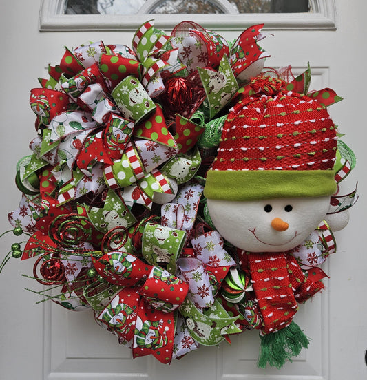 Christmas Snowman Wreath for Front Door - Festive Holiday Decor