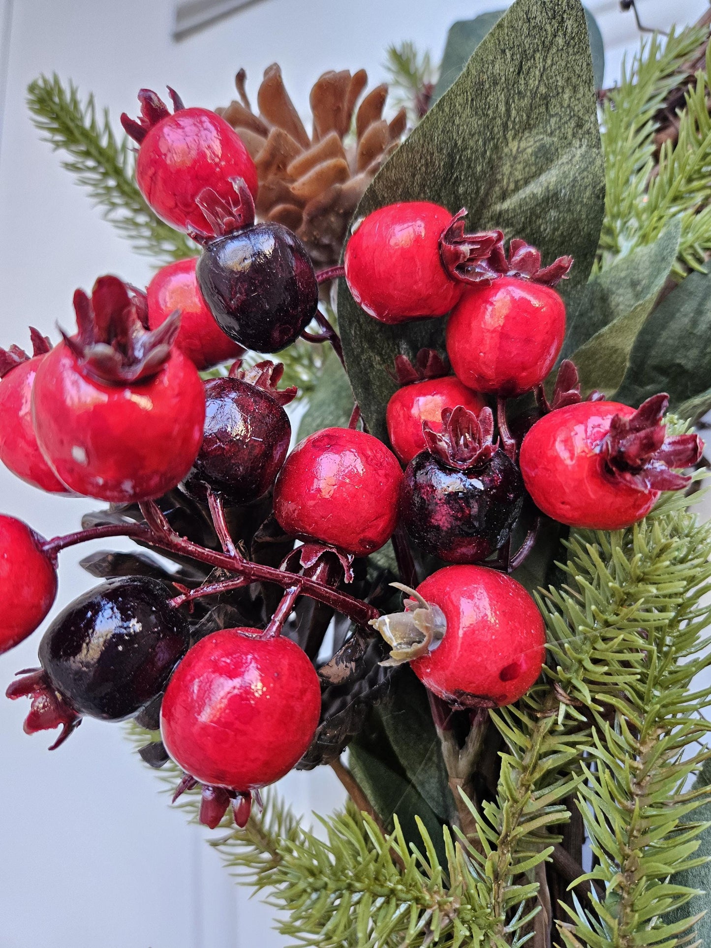 Red Peony and Berry Winter Holiday Wreath