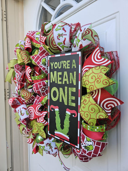 You're A Mean One, Christmas Grinch Wreath, Green Monster Wreath, Christmas Wreath