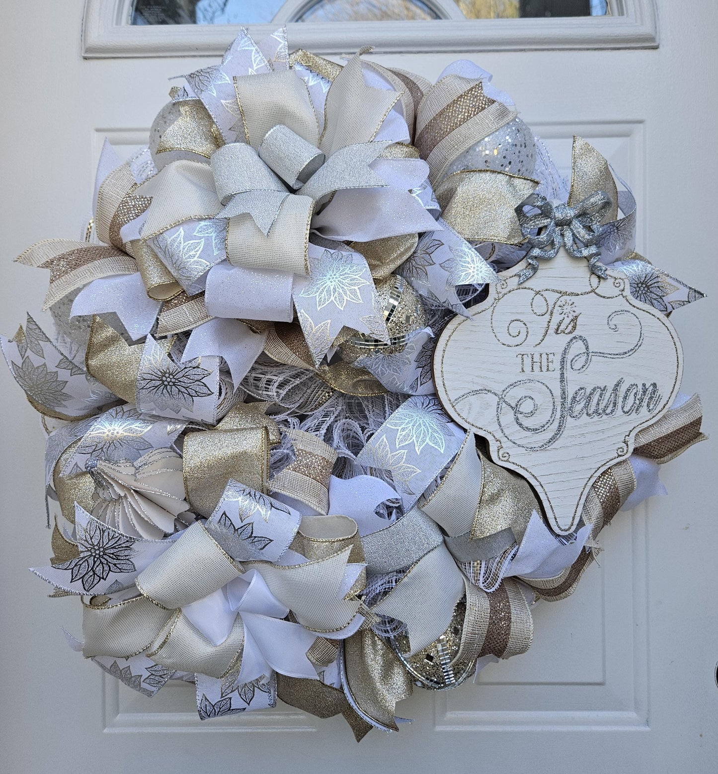 Silver, Gold, and White Holiday Wreath, Tis The Season