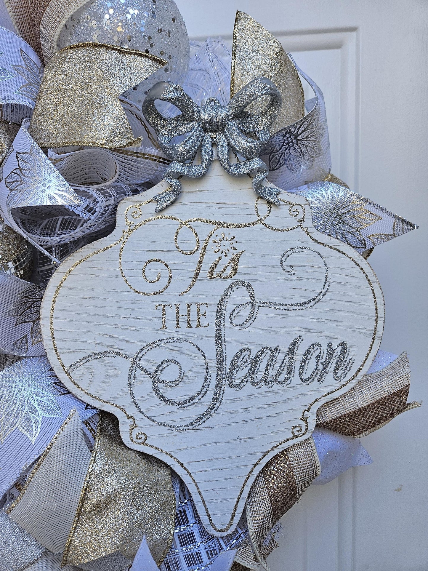 Silver, Gold, and White Holiday Wreath, Tis The Season