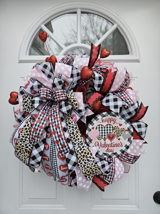Valentine's Day Wreath, Cheetah Print, Checkered Print