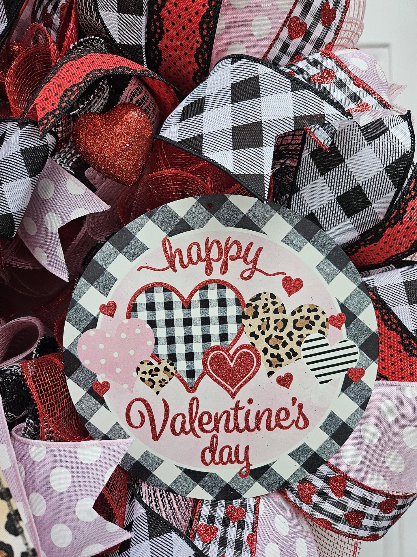 Valentine's Day Wreath, Cheetah Print, Checkered Print