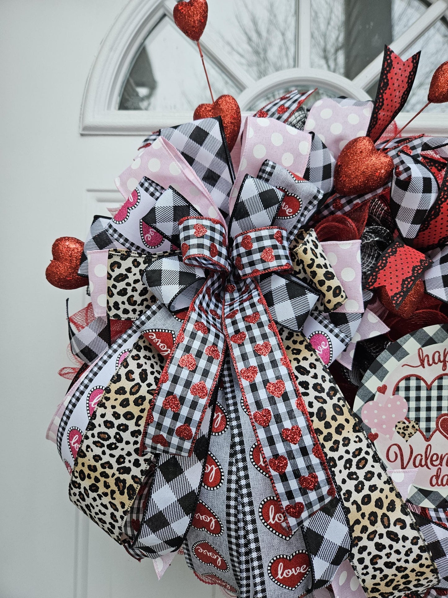 Valentine's Day Wreath, Cheetah Print, Checkered Print