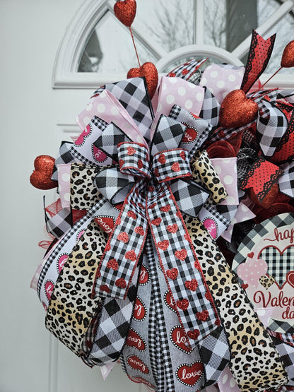 Valentine's Day Wreath, Cheetah Print, Checkered Print