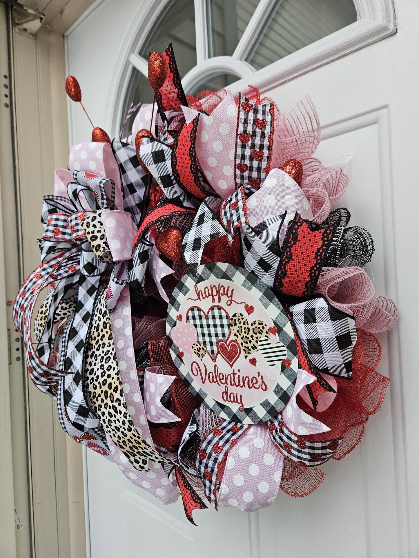 Valentine's Day Wreath, Cheetah Print, Checkered Print