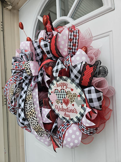 Valentine's Day Wreath, Cheetah Print, Checkered Print