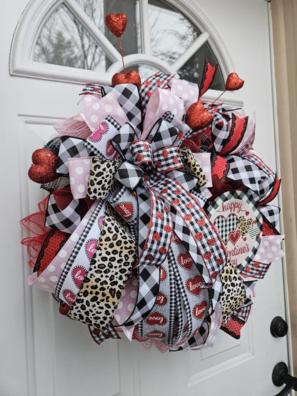 Valentine's Day Wreath, Cheetah Print, Checkered Print