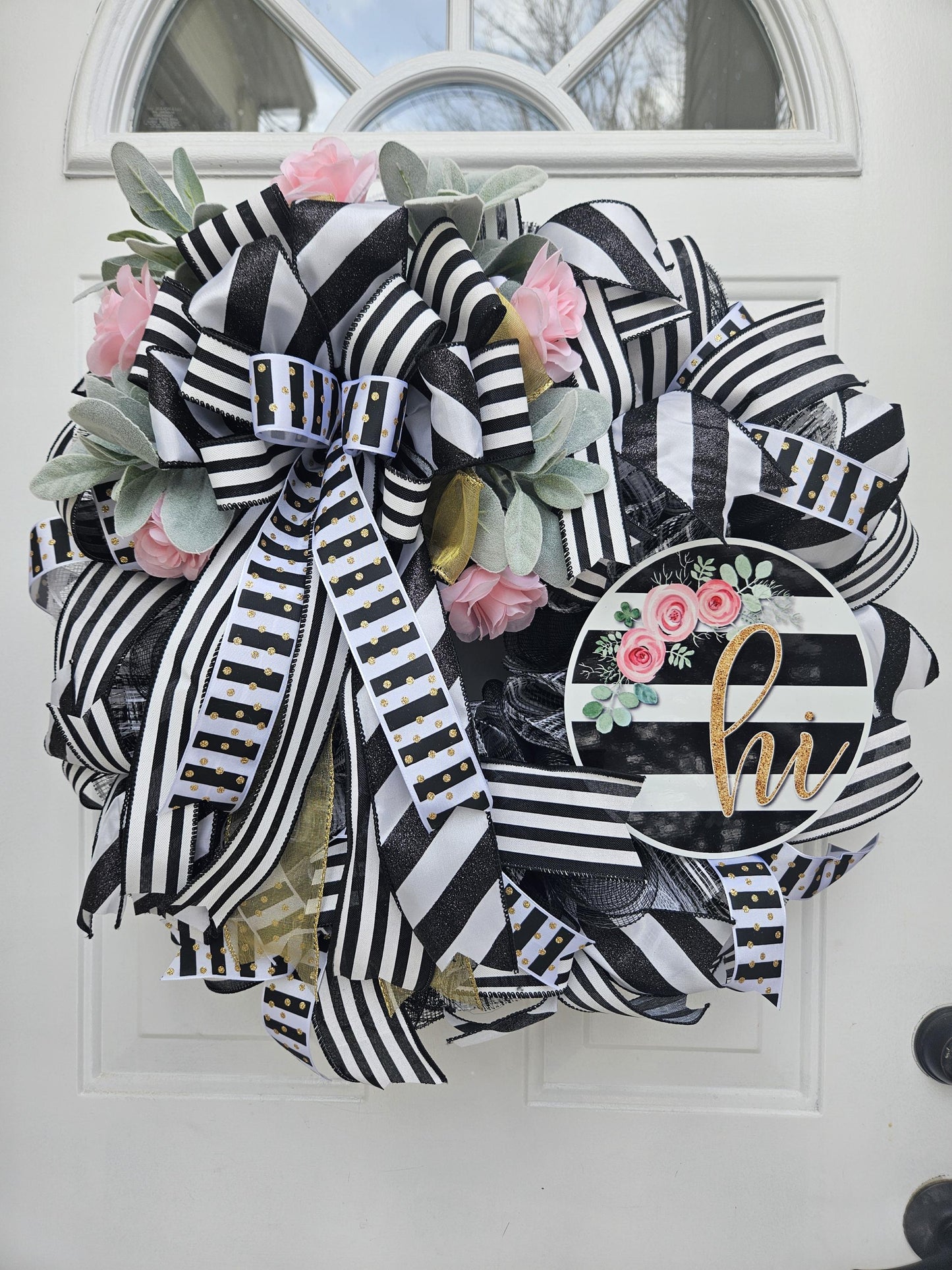 Hi, Black and White Everyday Wreath, Welcome Wreath