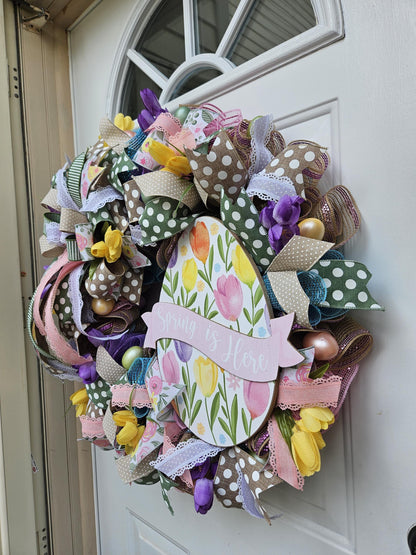 Welcome Spring Wreath, Easter Wreath, Spring Wreath, Tulips