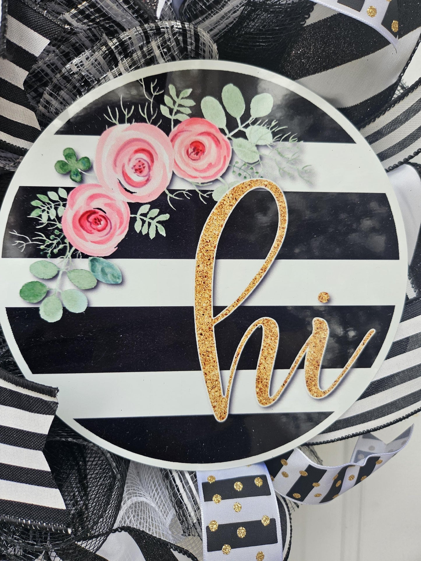 Hi, Black and White Everyday Wreath, Welcome Wreath