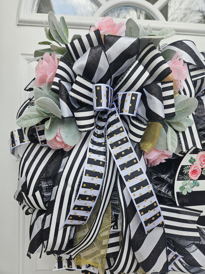 Hi, Black and White Everyday Wreath, Welcome Wreath
