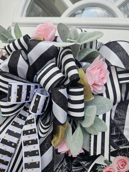 Hi, Black and White Everyday Wreath, Welcome Wreath