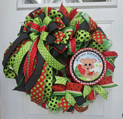 Welcome Summertime, Watermelon Wreath, Pig Wreath, Summer Wreath, Cute Wreath, Welcome Wreath, Welcome Summer Wreath
