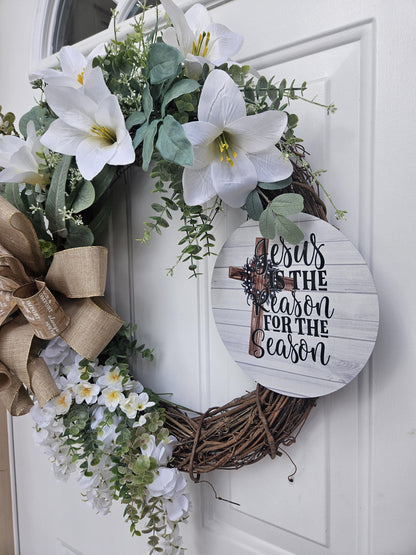 Jesus is the Reason for the Season Wreath, Religious Wreath, Religious Floral Wreath