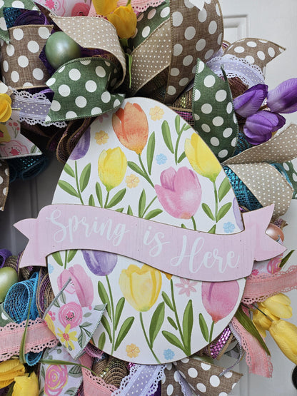 Welcome Spring Wreath, Easter Wreath, Spring Wreath, Tulips